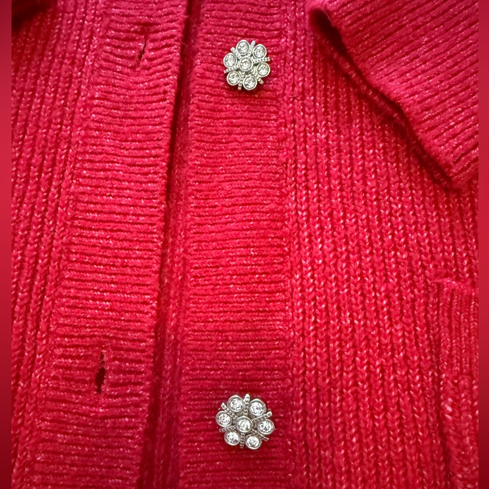 LOFT Red Jeweled Button Cardigan Sweater | Size Small | NWOT | Holiday Glam - Picture 2 of 6